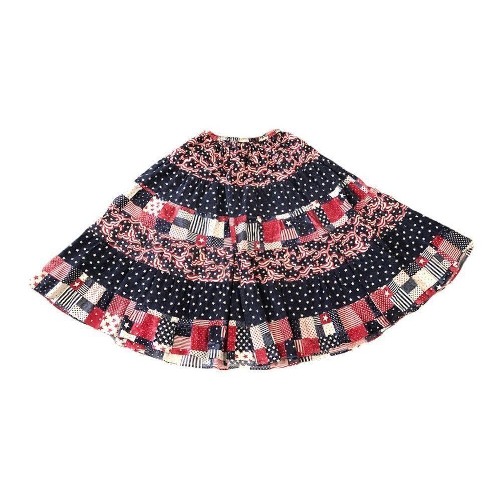 Vintage The Goldiggers 70s Floral Midi Skirt Boho Gypsy‎ Peasant Flags Patriotic